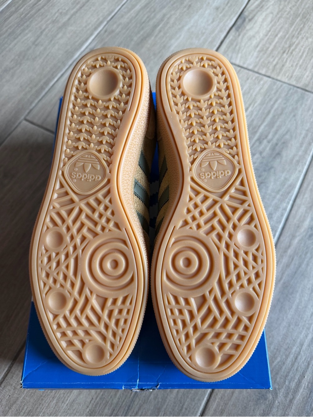 adidas Handball Spezial Sneakers in Tan with Green Stripes - Picture 7 of 7